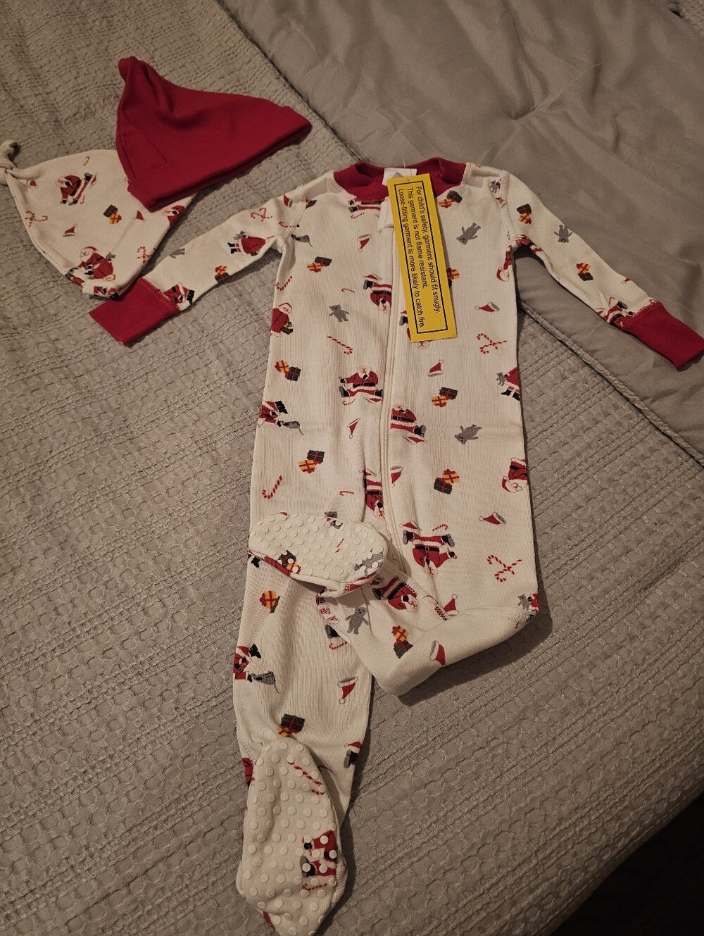 Holiday Santa-Print White and Red Footed One-Piece